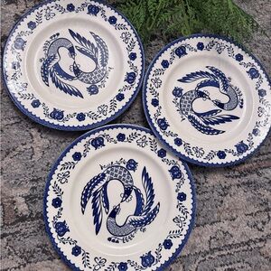 Vintage Mount Clemons lovebirds, chickens, dinner plates set of 3